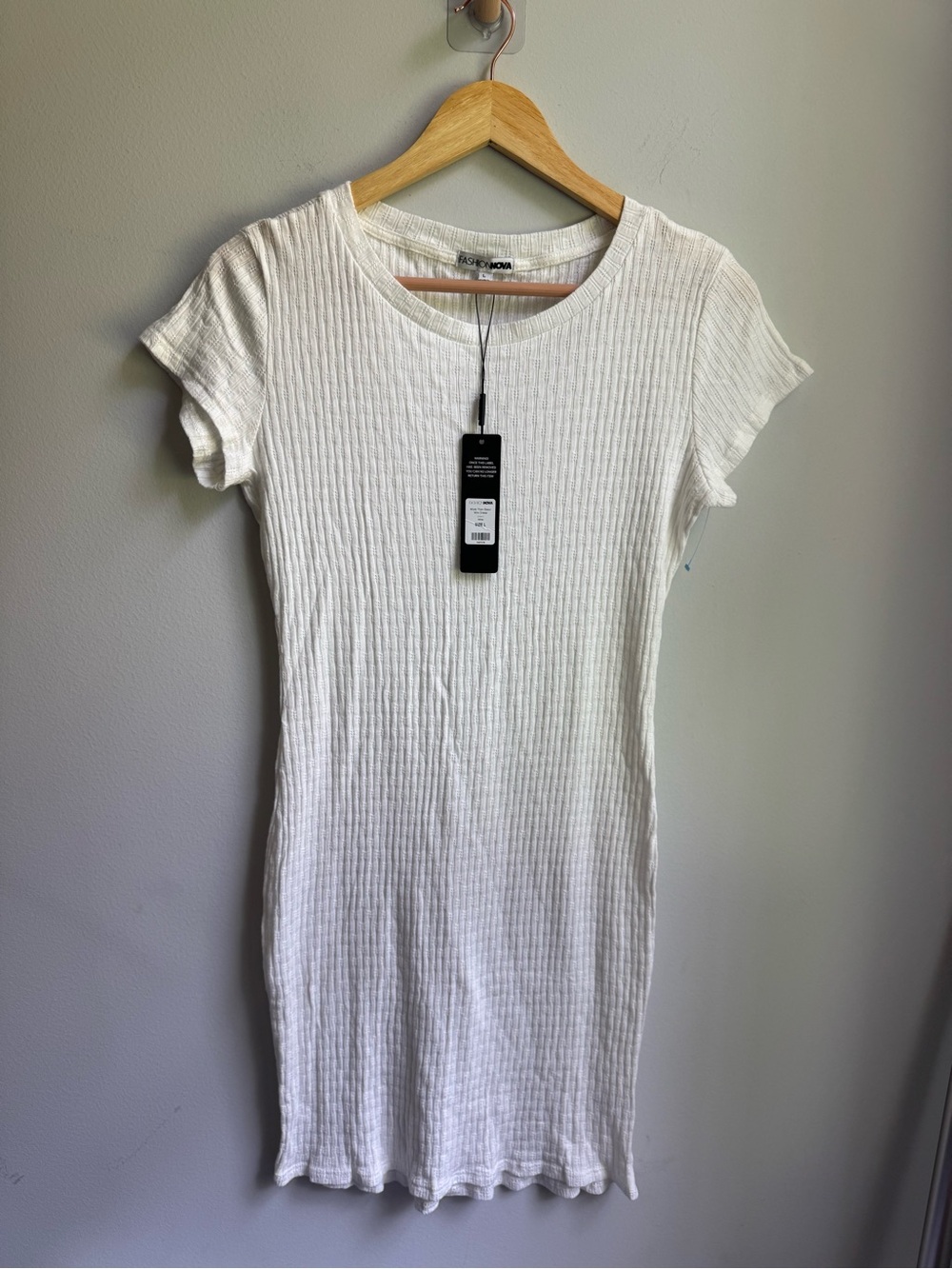 Fashion Nova White Ribbed Short Sleeve Mini Dress Beach Party Club Fitted
